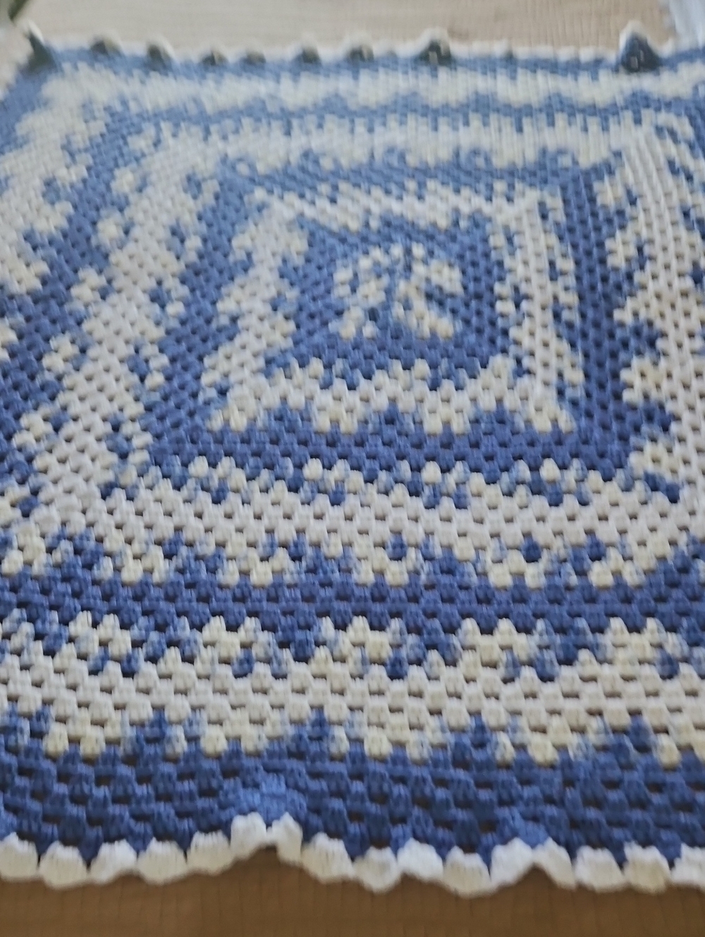 Handmade Blue and White Crochet Square Blanket